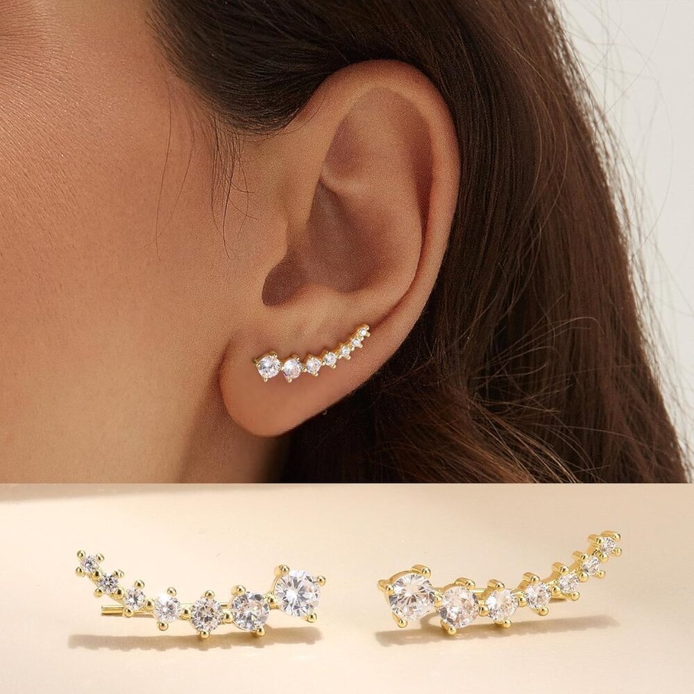 6Pairs Ear Cuffs Climber Hoop Earring CZ Arrow Crawler Stud Earring Jacket for W - Picture 2 of 6